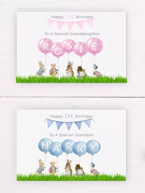 Personalised Handmade birthday Card, Peter Rabbit/Beatrix Potter 1st,2nd,3rd,4th