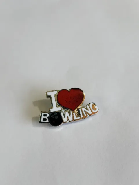 I Love Bowling Tie Tack Lapel Pin Red Heart & Bowling Ball MAFCO