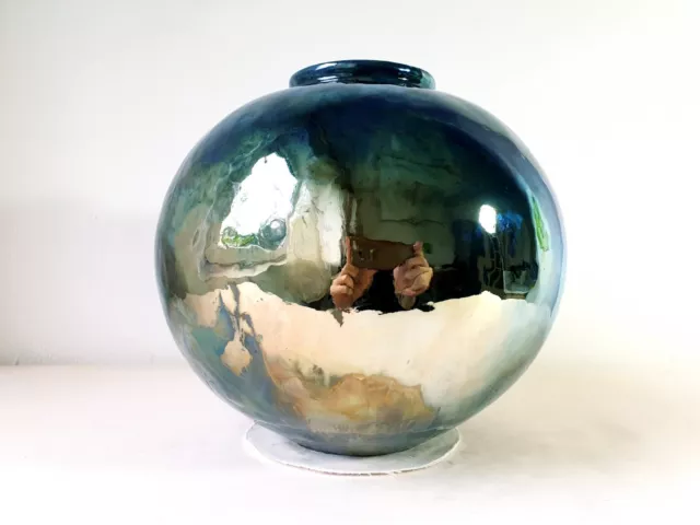 Gold mirror and blue green gold lustre raku vase with silver and cobalt