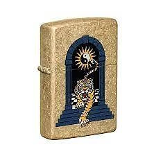 Accendino Antivento Zippo 48613 Tiger Tatoo Uomo Metal Oro