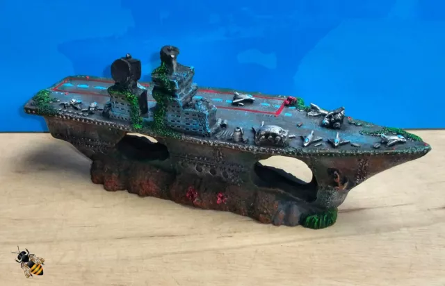Aquarium Ornament Shipwreck Battle Ship Aircraft Carrier Cave Hide Fish Tank Dec
