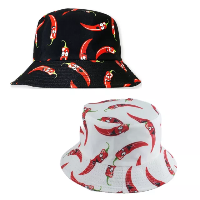 Cappello a secchio 100% cotone reversibile peperoncino design cappello da festival