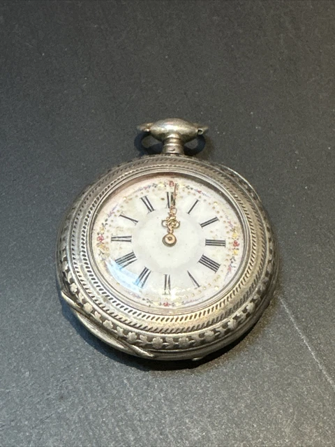 Ancienne Montre Gousset Argent Massif Mouvement A Clé A Réviser Art Nouveau