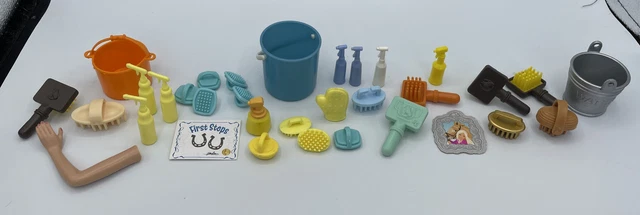 Barbie Doll Horse Pony Barn Supplies Groom Brush Bucket Fly Spray