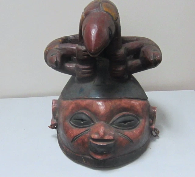 Authentic Yoruba Gelede Helmet Mask Headdress Carved Wood from Nigeria