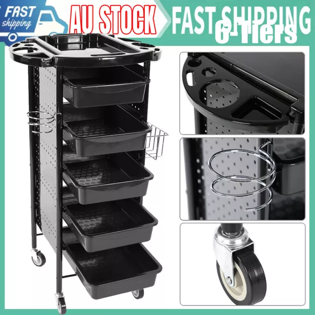 6-Tier Storage Rolling Trolley Caster Salon Hairdresser Trolley Beauty Equipment