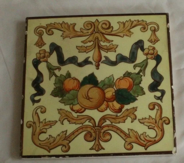 Minton Hand Painted Antique Tile  Classical Fruit Design