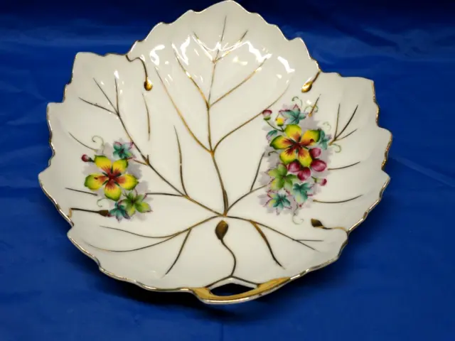 Vtg UCAGCO China Hand Painted Leaf Shaped Floral Design Decorative Plate Japan