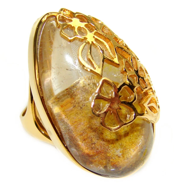 Magic genuine Phantom Quartz 18K Gold over .925 Sterling Silver handmade Cocktai