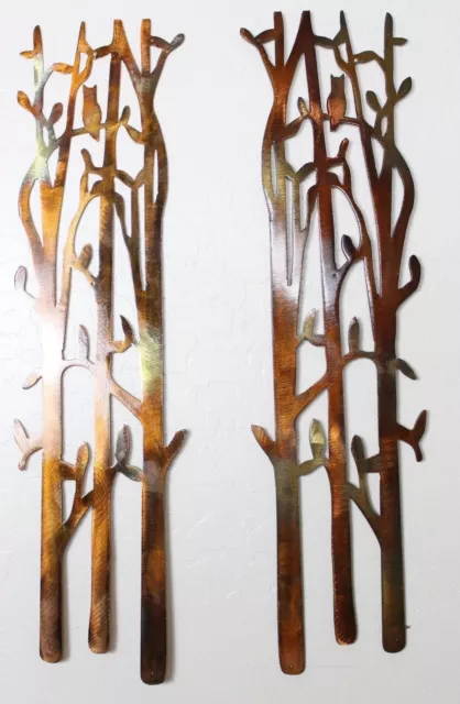 Set of Two Birch Trees Panels Metal Wall Art 24" x 6" Copper/Bronze Plated