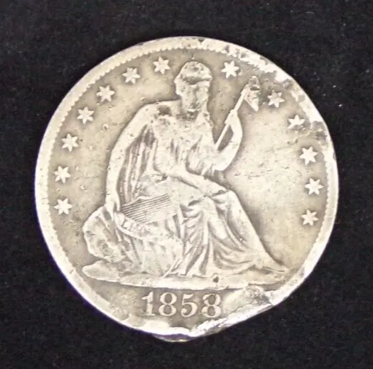 1858 O Seated Liberty Silver Half Dollar 50C - Damaged/Bent