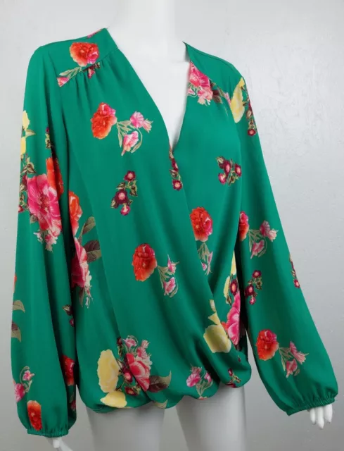 INC INTERNATIONAL CONCEPTS Gathered Wrap Green Floral-Print Blouse Size ...
