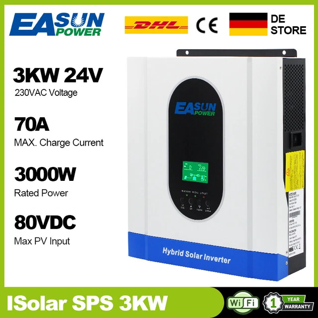 EASUN 3000W 24V Hybrid Solar Inverter OFF Grid Pure Sine Wave PWM 50A 230V DE