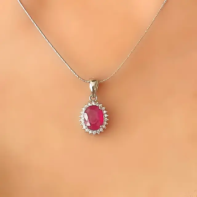 4Ct Lab Moissanite Ruby Pave Diamond Pendant 925 Sterling Silver