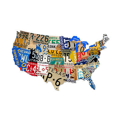 Vintage Style License Plate USA Map Wall Decor Art Steel Metal Garage Sign 35x21