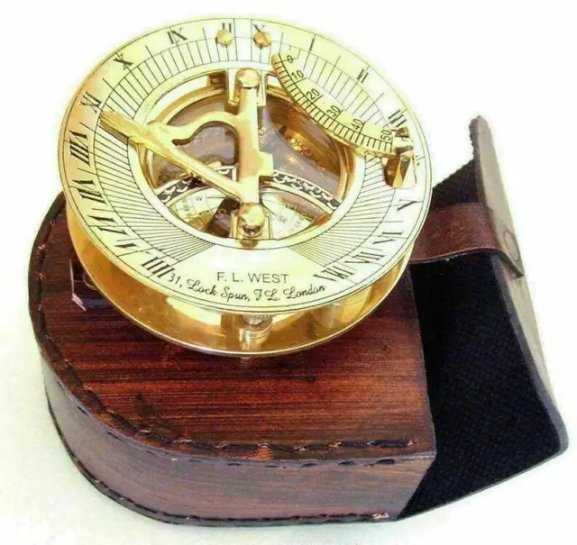 Nautischer Messing-Antik-Vintage-handgemachter Taschen-Sonnenuhr-Kompass...