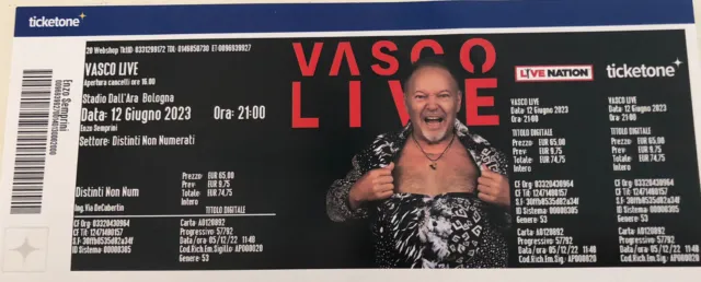 Biglietto Concerto Vasco Rossi Bologna 12 Giugno Live 2023