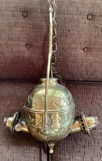 ANTIQUE THE ANGLE LAMP Co. DOUBLE KERO BURNER HANGING LAMP  chandelier Vtg