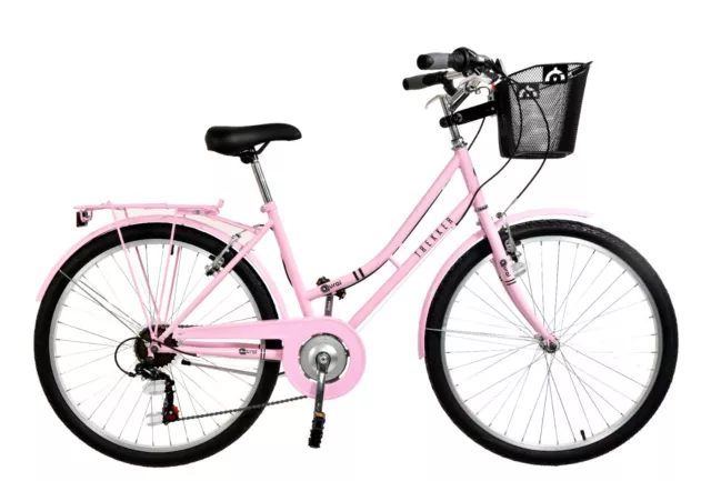 Ladies Heritage Bike w/Basket 17" Frame 26" Wheel 6 Speed Aurai Trekker Pink