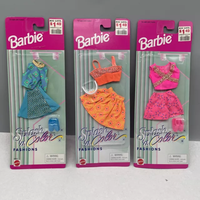 VTG Barbie Doll Splash 'n Color Fashions Shoes Shorts Top Mattel Lot Of Three