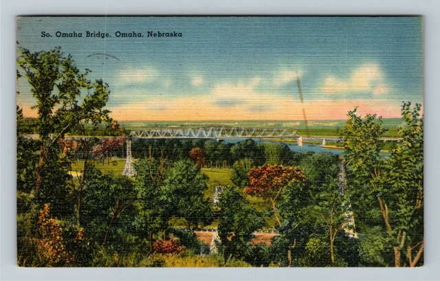 Omaha NE- Nebraska, So. Omaha Bridge, Aerial Scenic View, Vintage Postcard