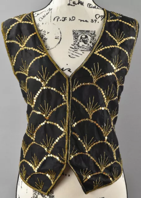 Vintage Silky Nites New York Black & Gold Sequin Vest Size Medium w/Tags