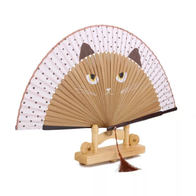 Trendy Summer Cat Silk Bamboo Hand Fan - Great for Party Favors!