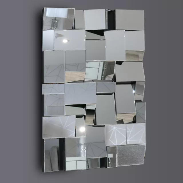 Earthquake All Glass Modern Art Deco Bevelled Wall Mirror Extra Large 120 x 80cm