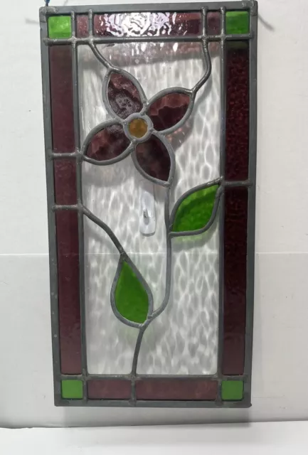 Gorgeous Vintage Flower Hanging Stained Glass Window Panel 20.75 "x10.75"