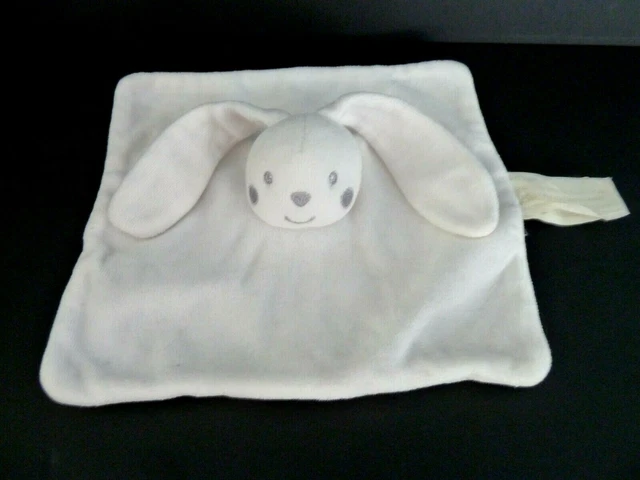 A21- Doudou Plat Carre Lapin  Kimbaloo La Halle Tout Blanc Joue Gris Carre - Be