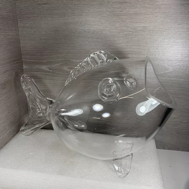 MCM Clear Art Glass Fish Shaped Bowl/Aquarium Nautical Themed Home Decor