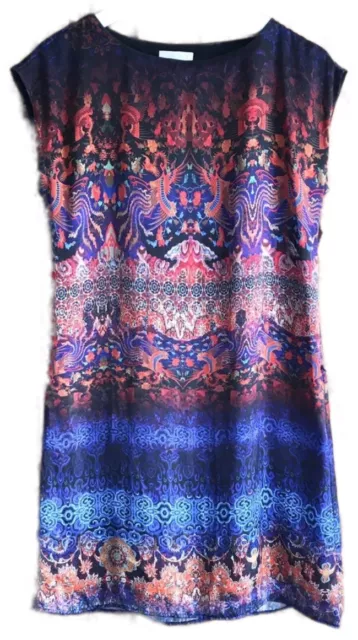 Promod Multicolour Boho Kaleidoscope Floral Print Shift Tunic Dress Rainbow 8 34