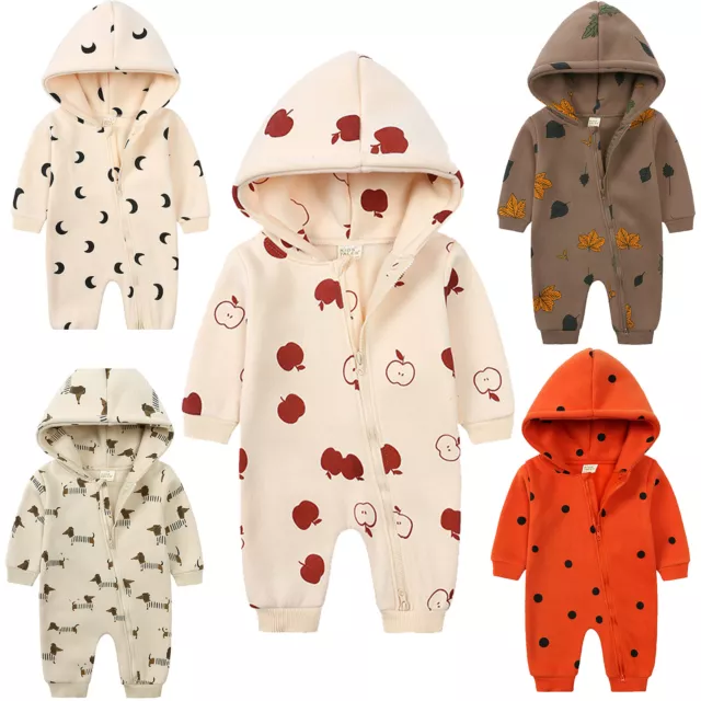 Newborn Baby Boy Girl Hooded Romper Jumpsuit Bodysuit Clothes Outfits Loungewear