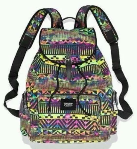 Victoria's Secret Pink RARE Rainbow Aztec Backpack Bookbag Back 2 School Bag