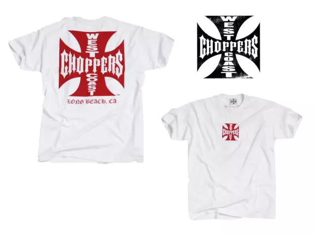 West Coast Choppers T Shirt Long Beach in Weiß Modell Red Iron Cross " Neu"