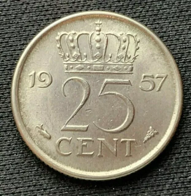 1957 Netherlands 25 cents Coin UNC +       #C335