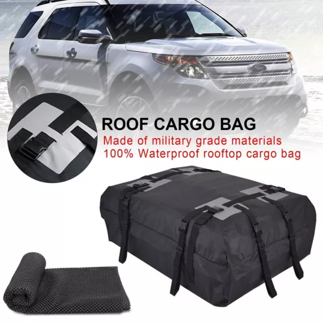 Waterproof Car Roof Top Rack Carrier Cargo Bag Luggage Cube Bag w/ Non-Slip Mat