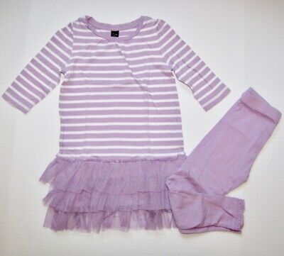 Baby Gap Girls Pirouette Purple Stripe LS Ruffle Dress & Purple Leggings 4T