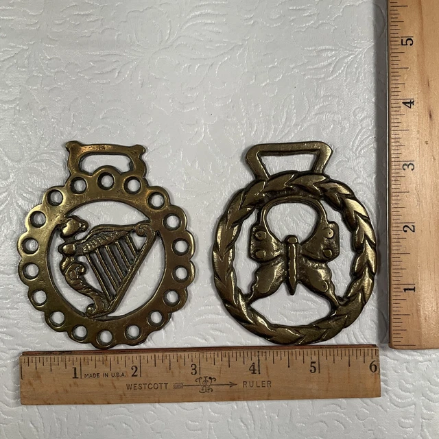 Vtg Brass Horse Medallion Erin Harp & Butterfly Large Show Parade Bridle England