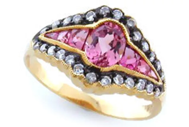 9ct Solid Gold Pink Tourmaline & Diamond Women's Ring R32 Custom