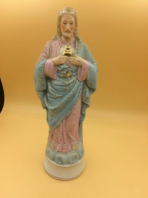ALTE*ANTIKE*BISQUIT*PORZELLAN FIGUR*JESUS*JESUS MIT Herz*Heiligenfigur ...