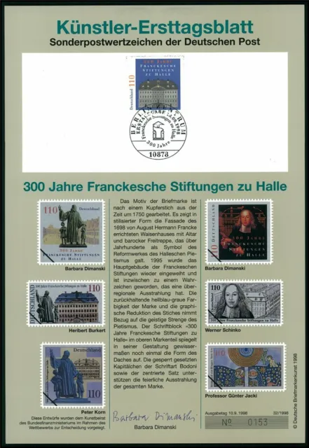 Brd Künstler-Etb 1998/32 2011 Franckesche Stiftungen Halle Entwürfe!!