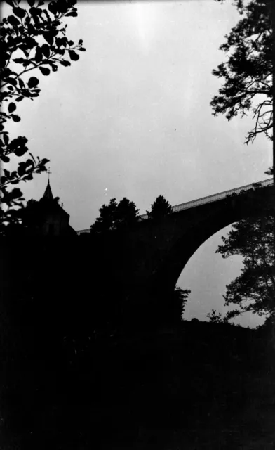Counterday Landscape Bridge Vegetation Building - Antique Photo Negative Year 1920