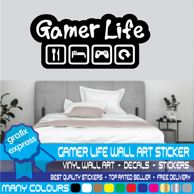 Gamer PS X Box PC Gaming Eat Sleep Game Repeat Bedroom Wall Vinyl Decal Sticker