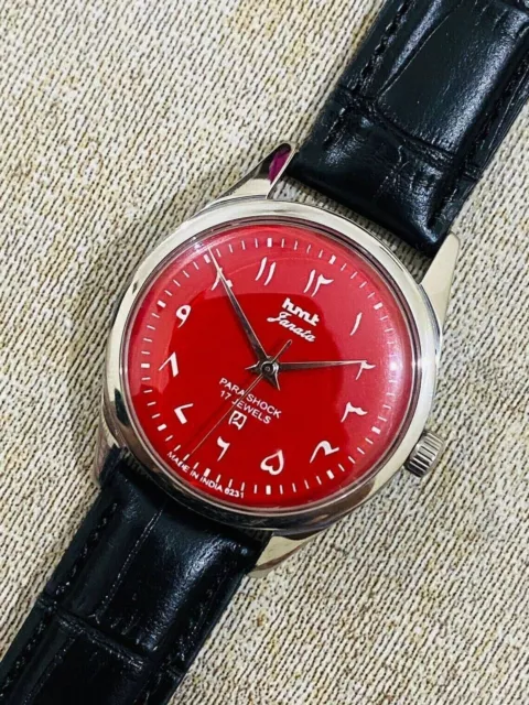 Vintage Hmt Janata Hand Winding Men`S Watch Red Dial Working