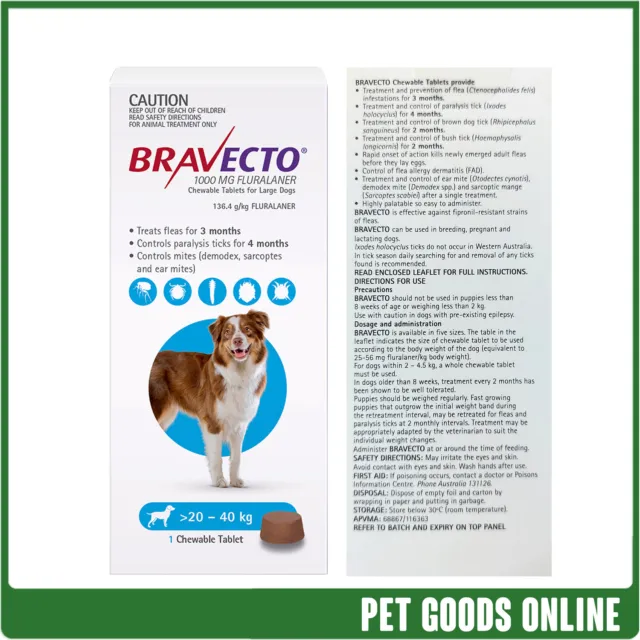 Bravecto (3Month Chew) Blue For Dogs Large 20-40kg 1 Pack