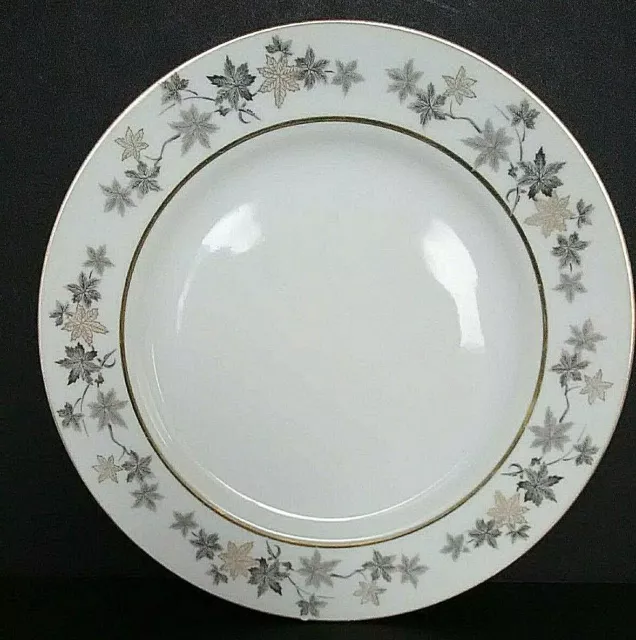 Plates 2 Vtg Porcelain Maple Leaf Autumn Gray Gold Transfer Monarch Japan 10.5"