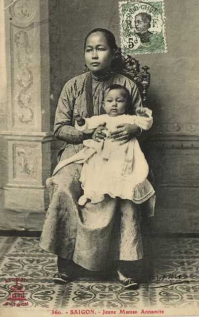 PC CPA VIETNAM INDOCHINA SAIGON JEUNE MAMAN ANNAMITE (b20599)