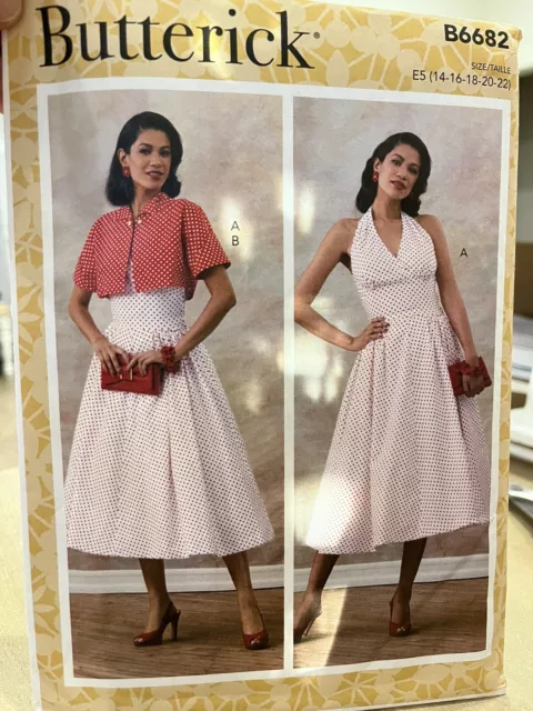 Butterick B6682 Sizes 14-22 Retro 1950s Halter Dress & Bolero Jacket FF Uncut