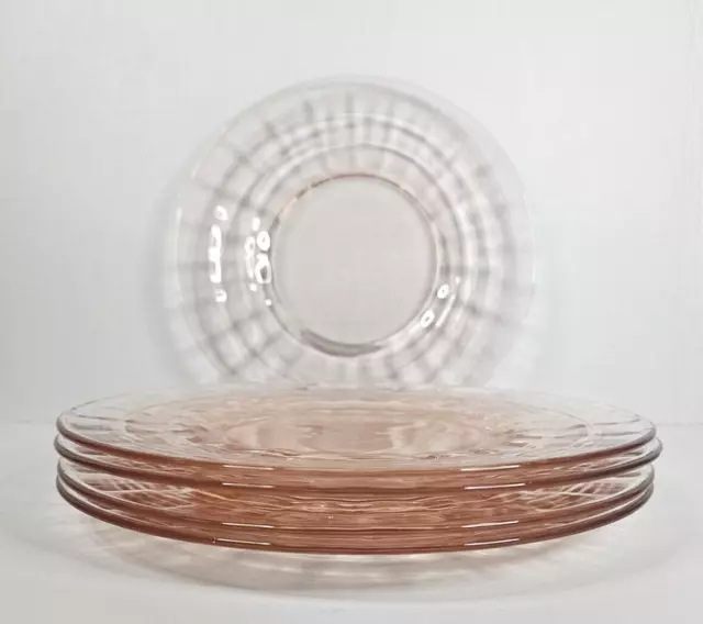 Anchor Hocking Block Optic Pink Depression Glass Salad Plates 8 1/4” Set Of 5